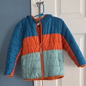 Cat & Jack Blue, Orange, and Light Green Puffer Jacket